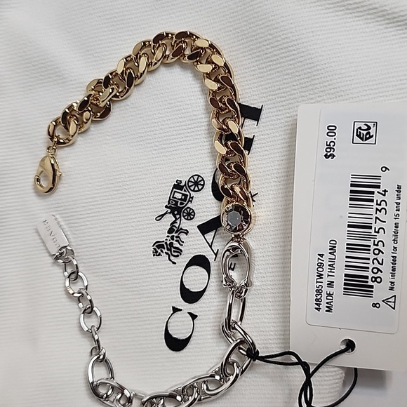 Coach Silver/Gold Chain Link Bracelet With Gemstone NWT - Picture 3 of 7